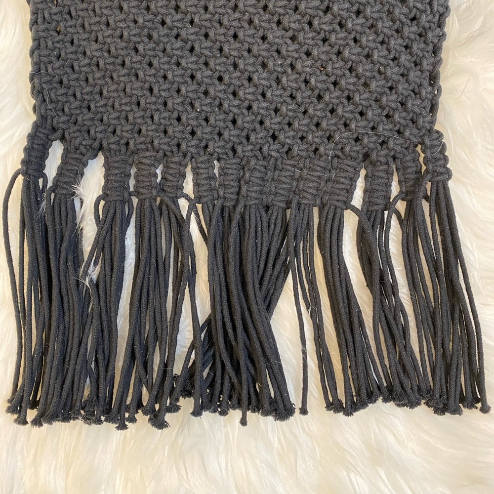 Danielle Nicole Black Macrame Satchel Fringe Fray… - image 4